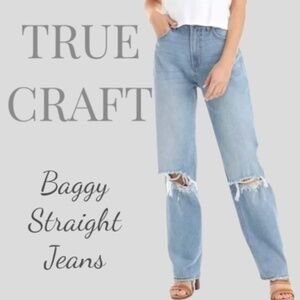 TRUE CRAFT 5-Pocket Destructed Baggy Straight Denim Jeans NWT/Sz. 15 Jr